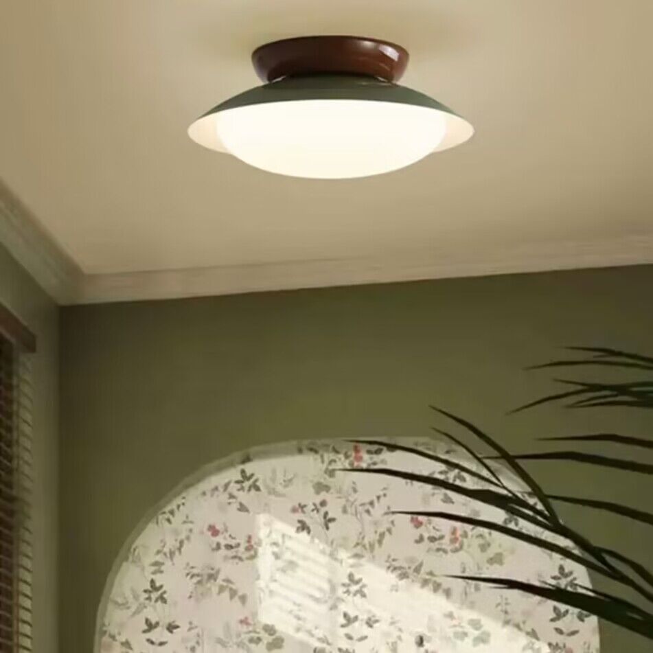 Earthy Green And Brown Finish Bowl Shaped Ceiling Light